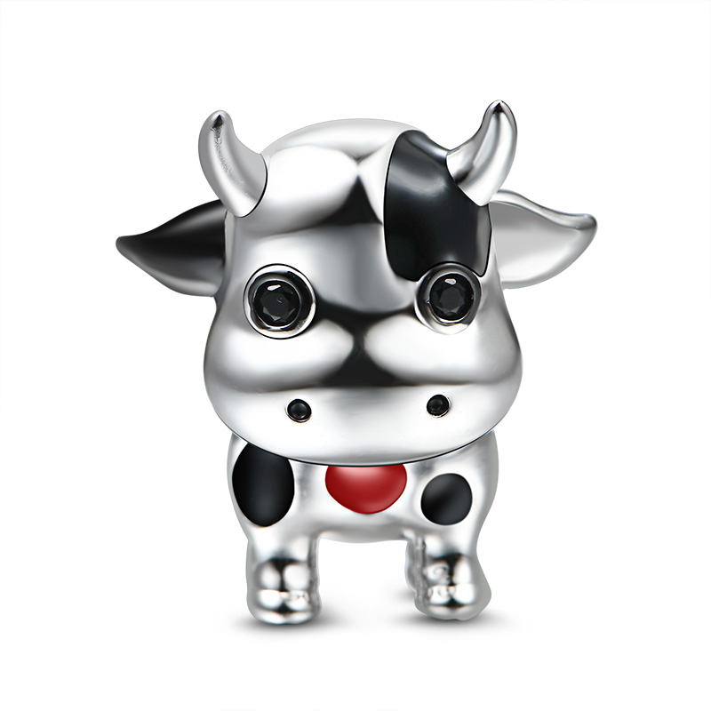 925 Sterling Silver 10 mm Little Cow Cartoon Animal Post Stud Earrings