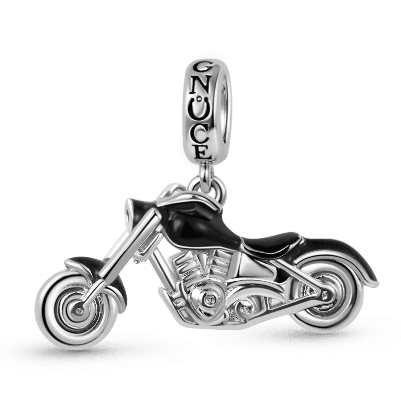 Black Motorcycle Pendant Dangle Charm Sterling Silver