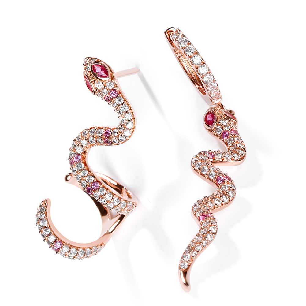 Cleopatra Serpent Snake Hoop Earrings Rose Gold