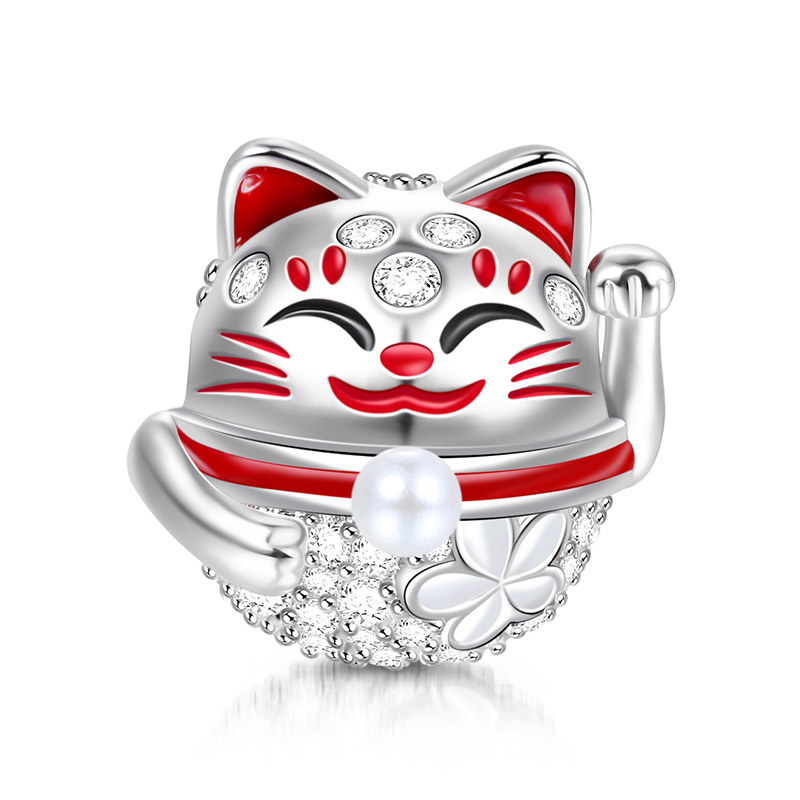 Maneki Cat Chinese Lucky Bead Charm Sterling Silver 925 With Enamel  Bracelets