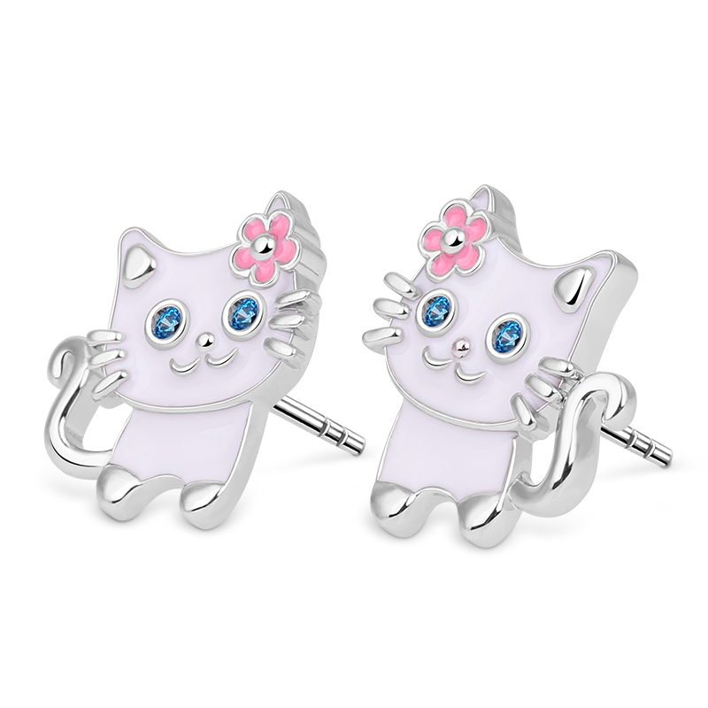 Details about   ICYROSE Sterling Silver Cat w/ Fish back ear jacket Girls Kids Stud Earring 2795 