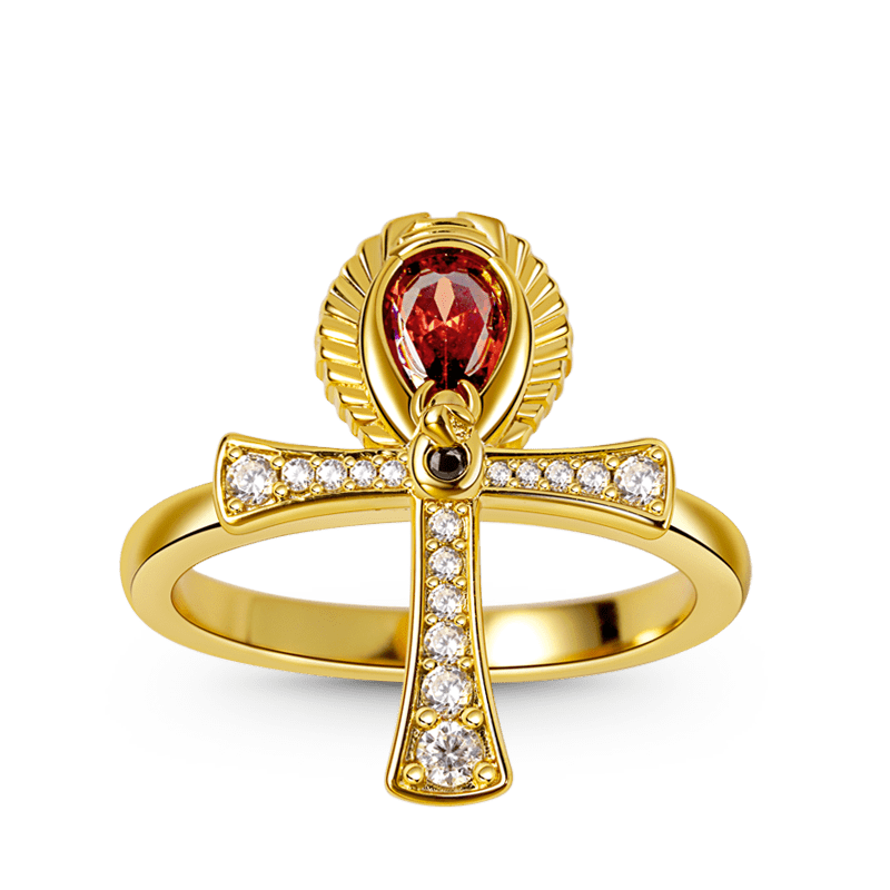 Ankh Ring Sterling Silver 18k Gold Plated inlaid with Stones