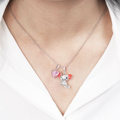 Mexican Axolotl & Heart Necklace