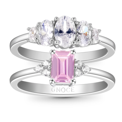 Pink Rectangle Ring Set