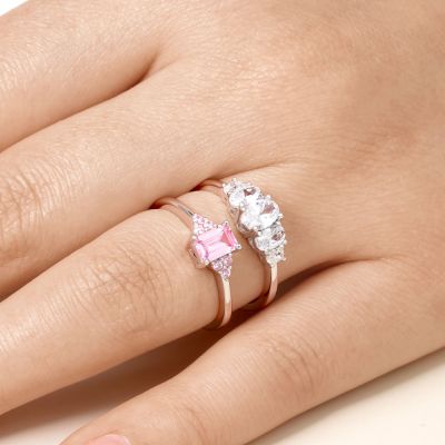 Pink Rectangle Ring Set