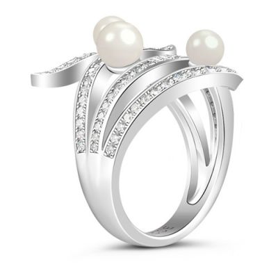 White Stones Pearls Ring