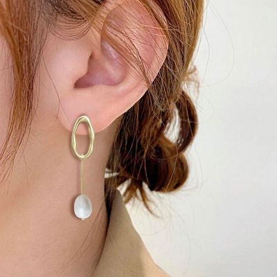Pearl Hoop Dangle Earrings