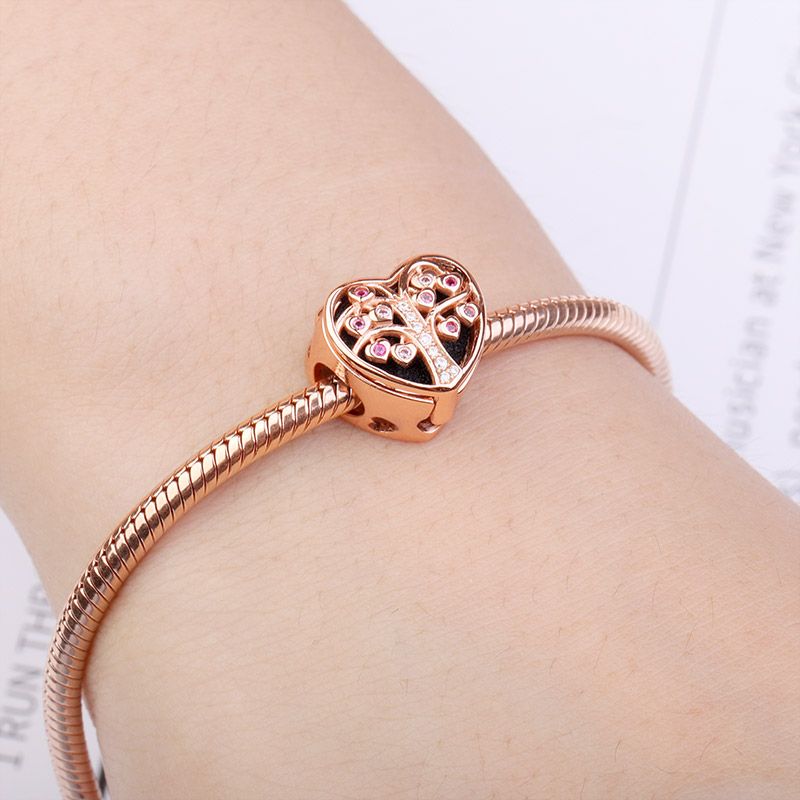 Gnoce Tree of Life Essential Oil Diffuser Charm Aromatherapy S925 Sterling Silver Bead 18K Rose Gold Plated