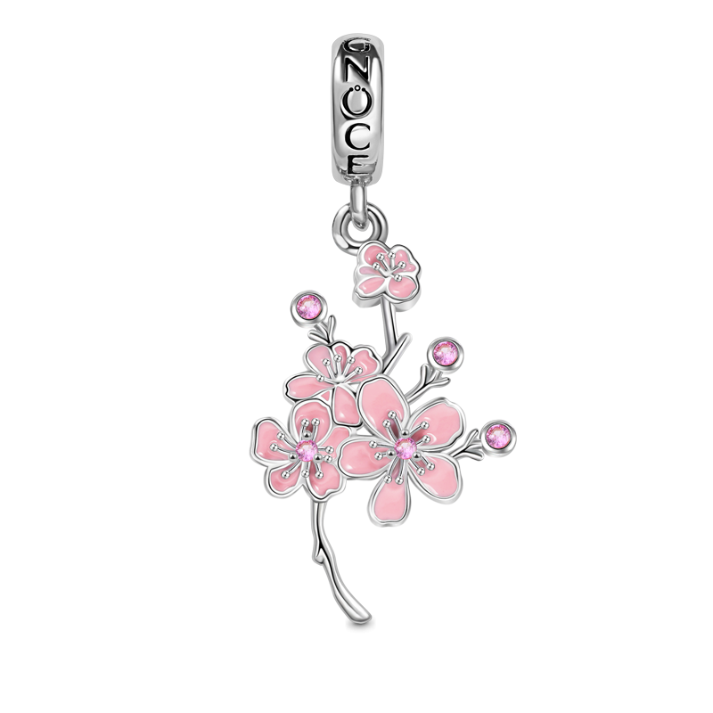 Gnoce Delicate Pink Sterling Silver Cherry Blossom Beads with Gemstones Gnoce
