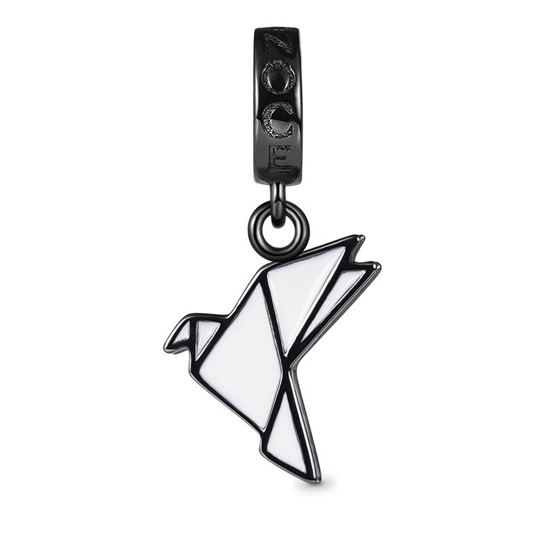 Gnoce White Enamel Lucky Origami Crane Charm Bead in Sterling Silver Gnoce