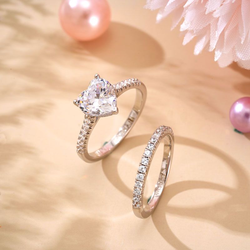 Clear Heart Ring Set