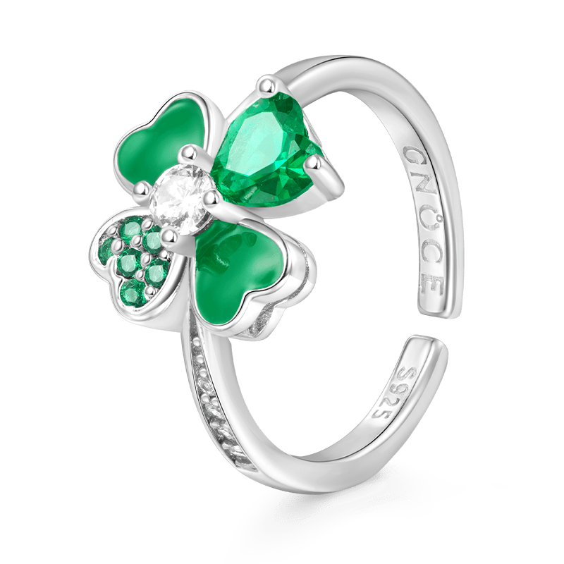 Gnoce Lucky Four Leaf Clover Adjustable Ring