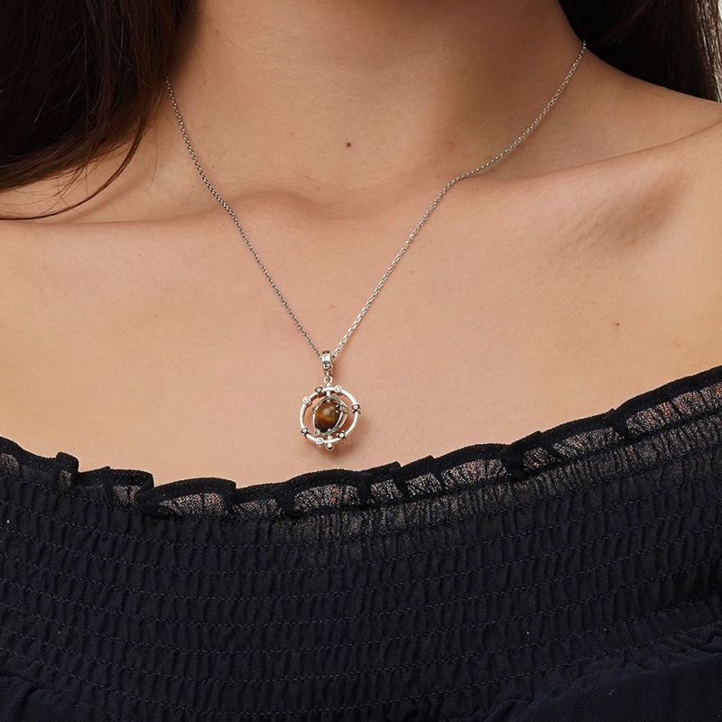 Rotatable Tiger Eyes Galaxy Pendant