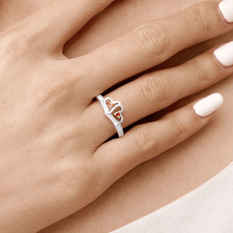 Double Heart Birthstone Ring