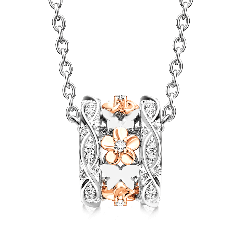 Flower Butterfly Pendant Necklace