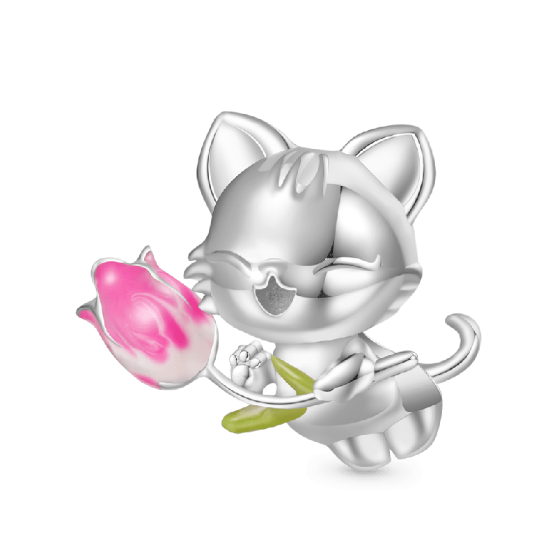 Pink Tulip Cat Charm