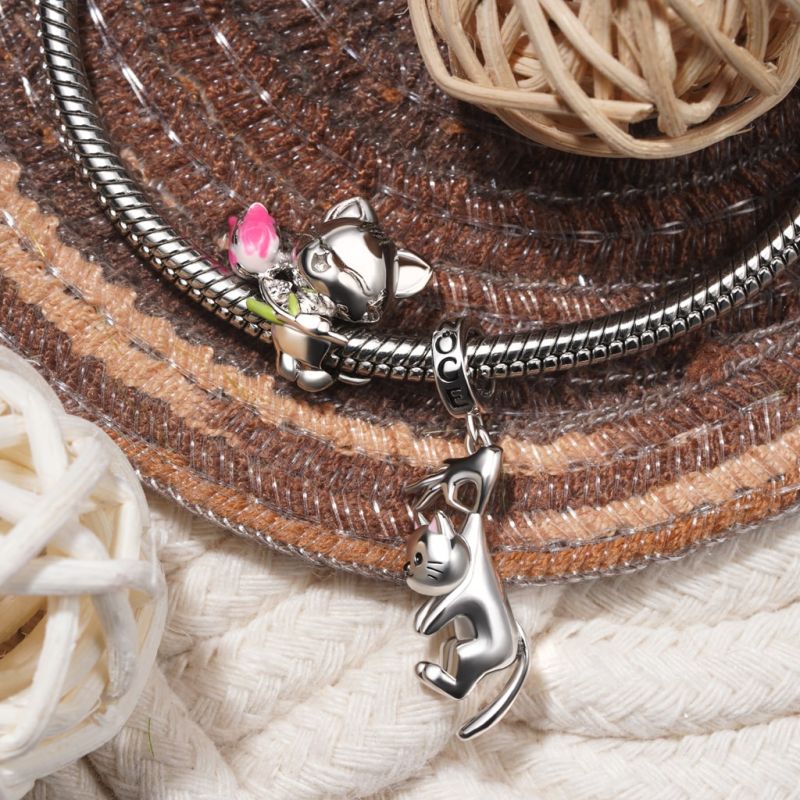 Pink Tulip Cat Charm