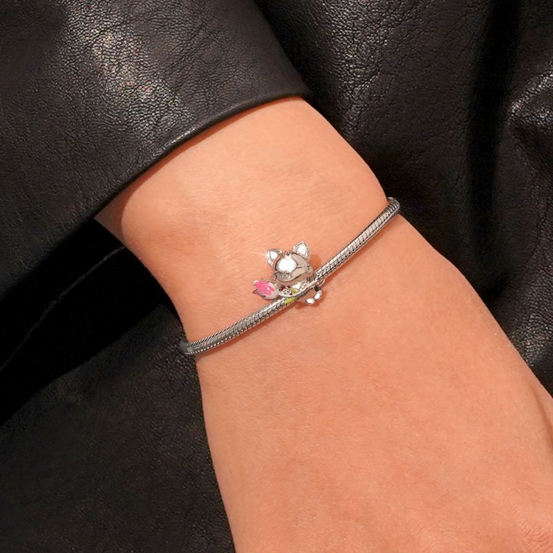 Pink Tulip Cat Charm