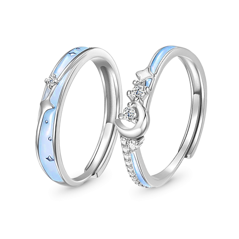 Glowing Band Moon Couple Rings