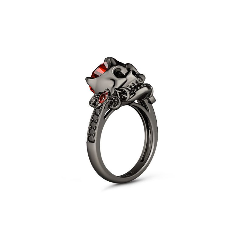 Skull Ring with Garnet Stone
