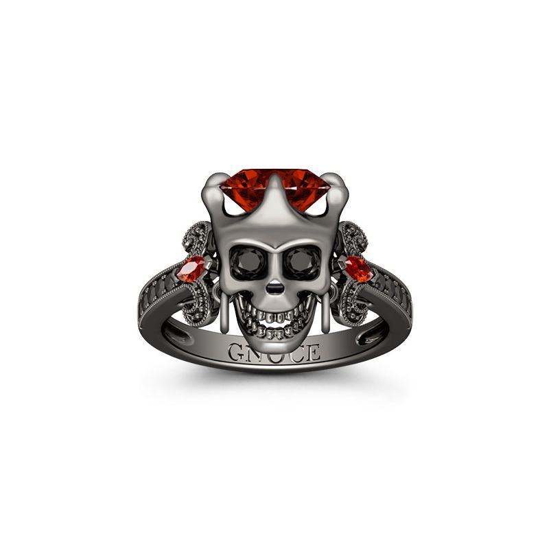 Skull Ring with Garnet Stone