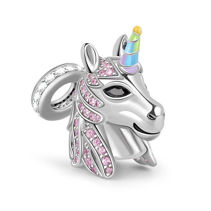 Gnoce Fantasy Pink Sterling Silver Unicorn Charm Beads Gnoce