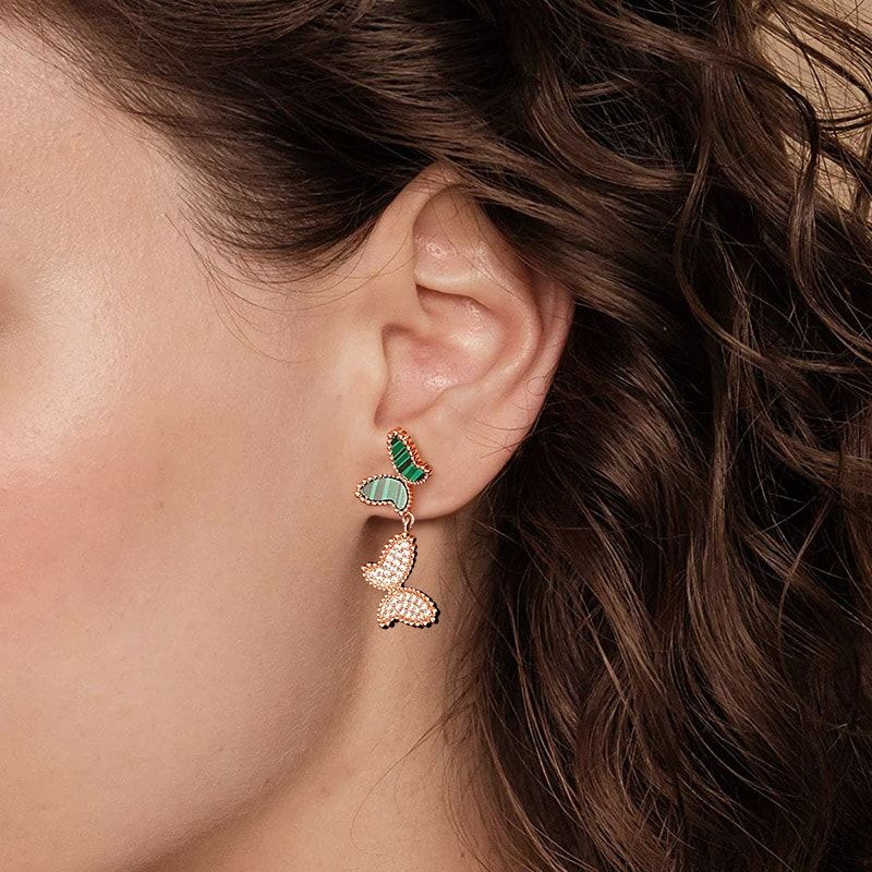Malachite Crystal Butterfly Earrings