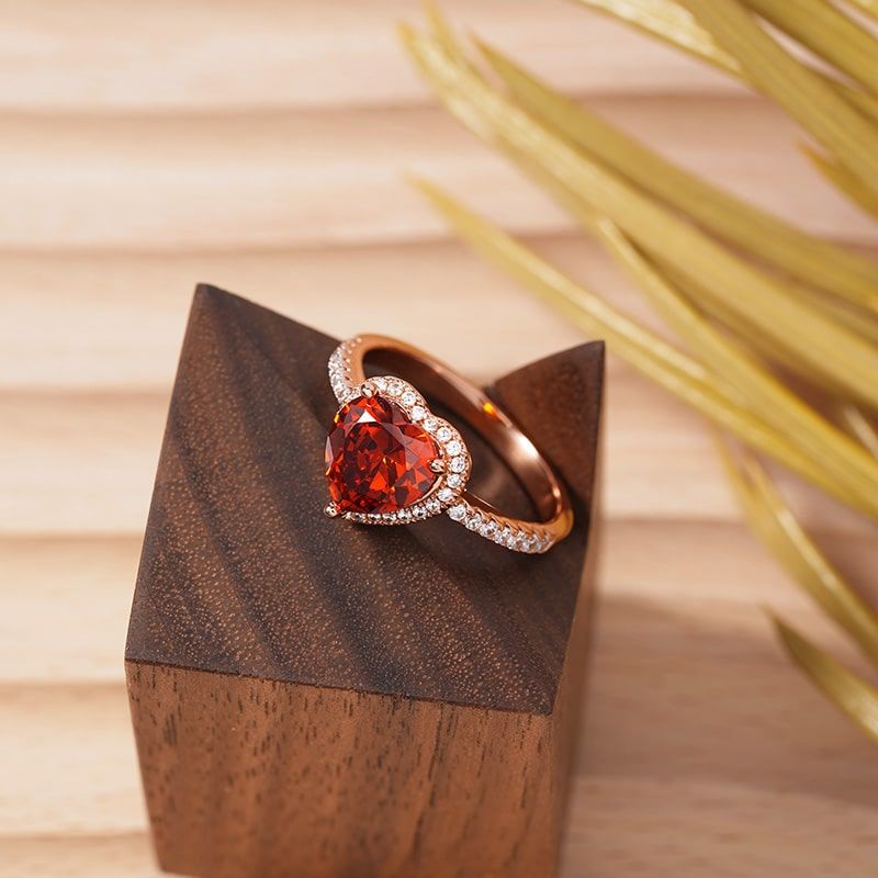 Red Heart Halo Ring