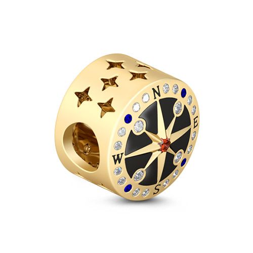 GNOCE Always Together Yellow Gold Plated Exquisite Mysterious Compass 925 Sterling Silver Charm Bead Fit All Major Brands of Bracelet Necklace Birthday Valentines Day Women Girls Gifts 