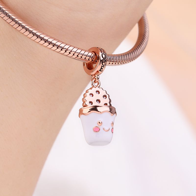 Cookie Soak Milk Charm Pedant Rose Gold Plated 925 Sterling Silver