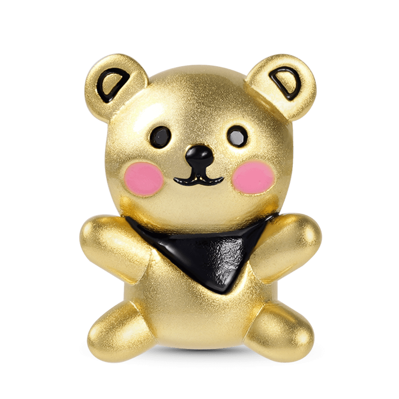 Cute Bear Charm Bead Sterling Silver 18K Gold Plated