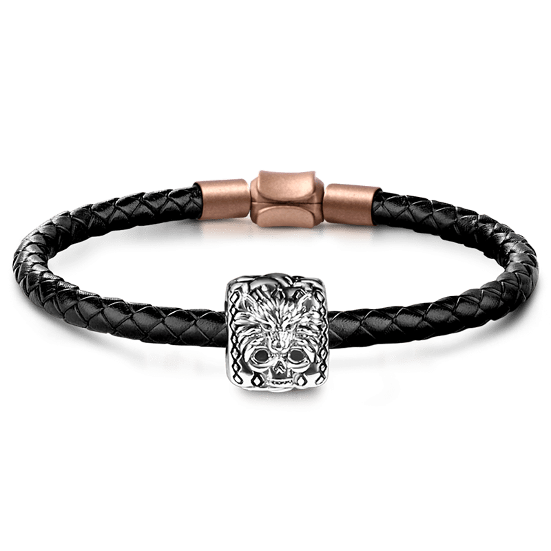 Silver and Leather Bracelet Man Wolf Head Wristband Wolf Bracelet for women Unique gift for man Silver wolf Jewerly