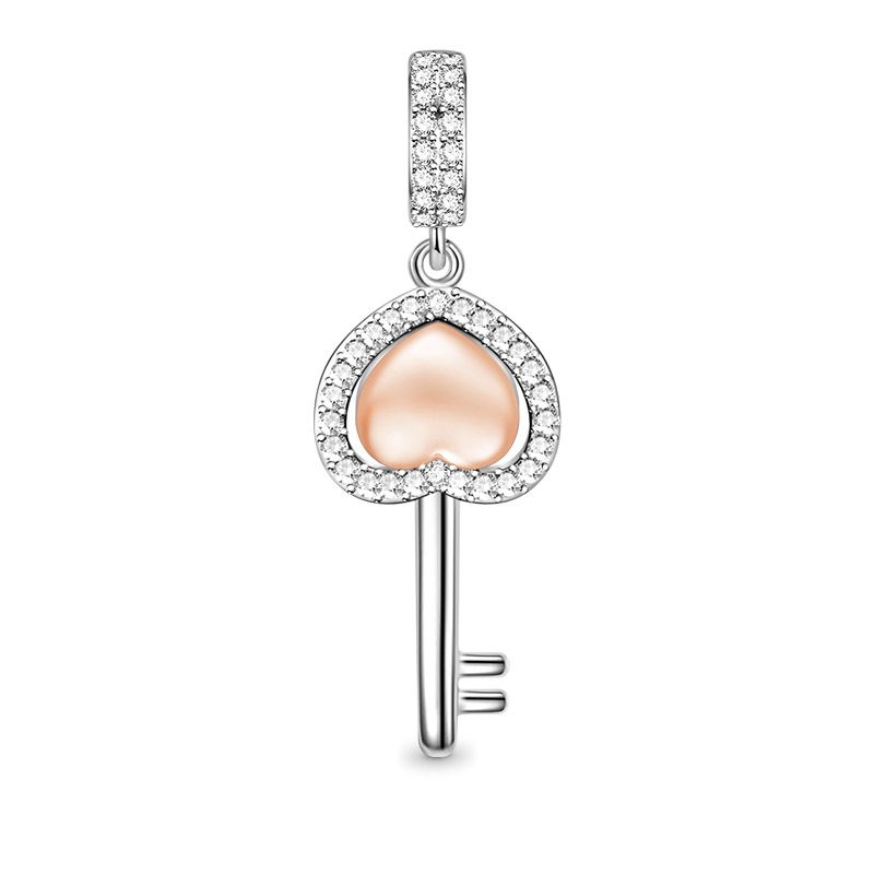 GNOCE Key to My Heart 925 Sterling Silver Key Pendant with 18K Rose Gold Plated Heart Fit All Major Brands of Bracelet Necklace Birthday Valentines Day Women Girls Gifts 