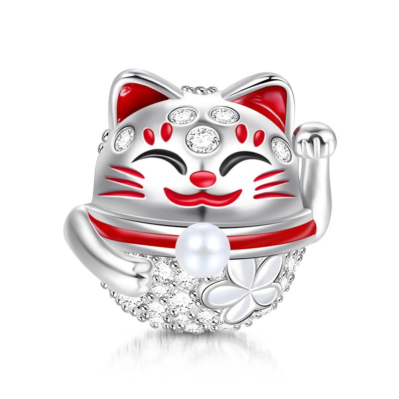 Sterling Silver Good Fortune Egg Cat Bell Charm Pendant for Bracelet Necklace