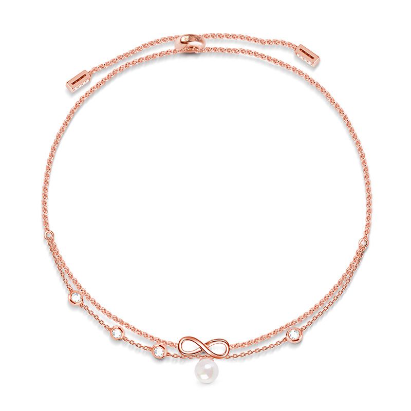 Pearl Infinity Anklet 18K Rose Gold Plated S925 Silver