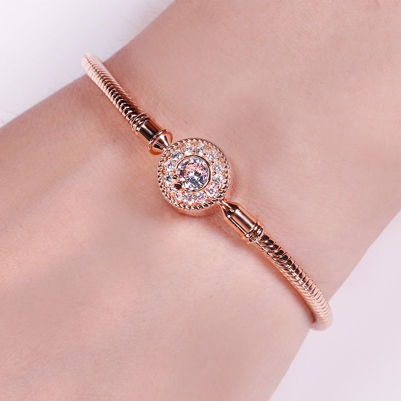 GNOCE Charm Bracelet Sterling Silver 18k Rose Gold Plated DIY Snake Chain Love at First Sight Basic Charm Bracelet Logo Bangle with Clasp 