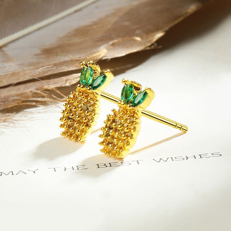 VVSHOWR Silver 925 Fashion Earrings Pineapple Sterling Pineapple Summer Earrings Women with Zircon Colorful Earrings Jewelry