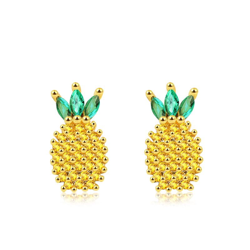 VVSHOWR Silver 925 Fashion Earrings Pineapple Sterling Pineapple Summer Earrings Women with Zircon Colorful Earrings Jewelry