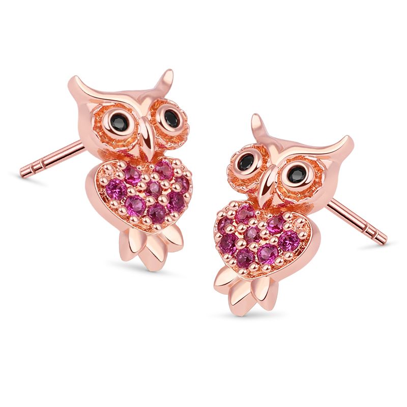 Perched Wisdom Owl Animal Charm Studs Stamping Stud Earrings in 14k Yellow Gold 