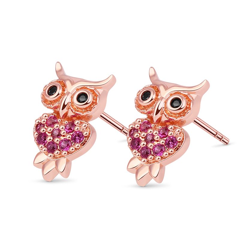 925 Sterling Silver Rose Gold OWL Stud Earrings & Gift Box