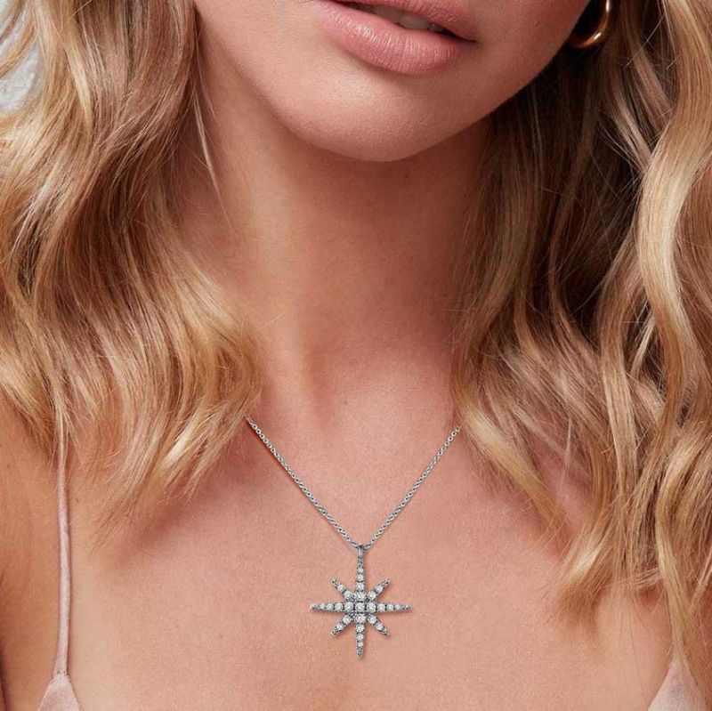 Details about   Unique Chic Sterling Silver Octagram Eight-Point Star Round Pendant Necklace 