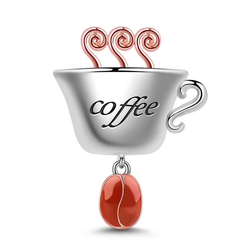 Coffee Cup Heart Red Wine Glass Cup Charms 925 Sterling Silver I Love Coffee Cup Bottle Charms Fits European Bracelet 