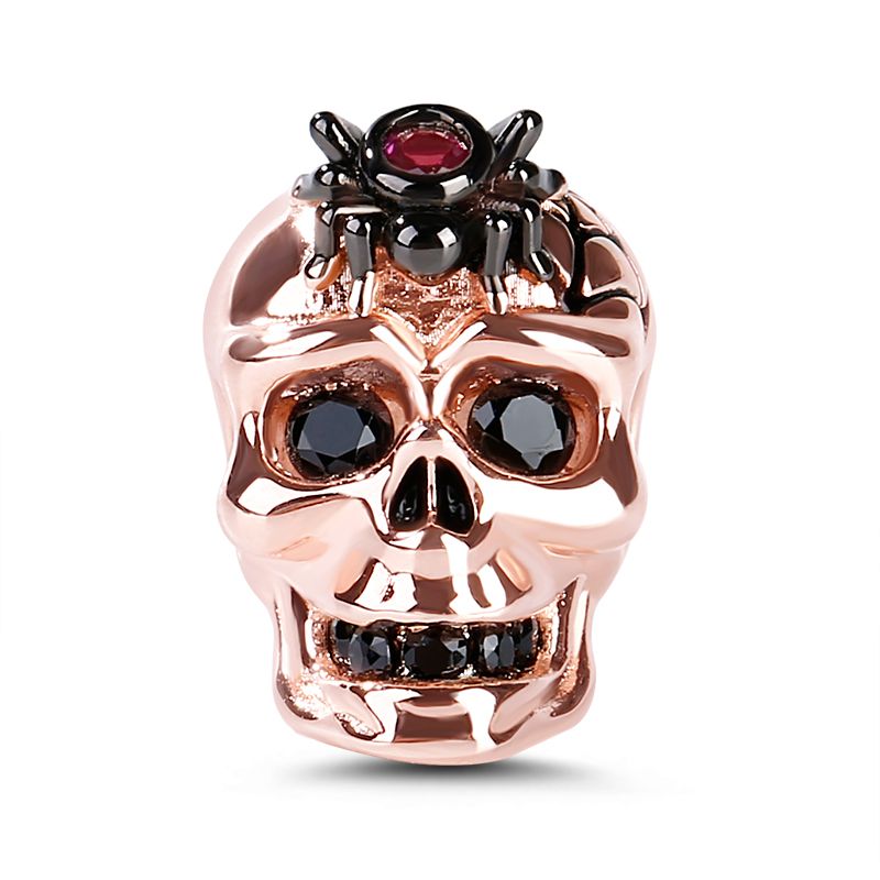 Skull with Spider Charm 925 Sterling Silver 18K Rose Gold Plated Bead fit  Bracelet/Necklace
