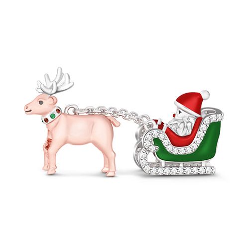 925 Sterling Silver Charm Santa with Presents and Nice List Made in USA