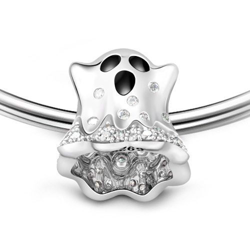 GNOCE Ghost Charms Sterling SilverTrick Or Treat Bead Charms 18k Rose Gold Plated With Cubic Zirconia Fit Bracelet/Necklace Halloween Jewelry Charm Gift for Women Mens