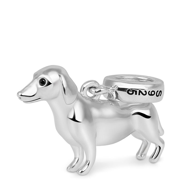925 Sterling Silver Rhodium Plated Darling Dachshund Dog Charm